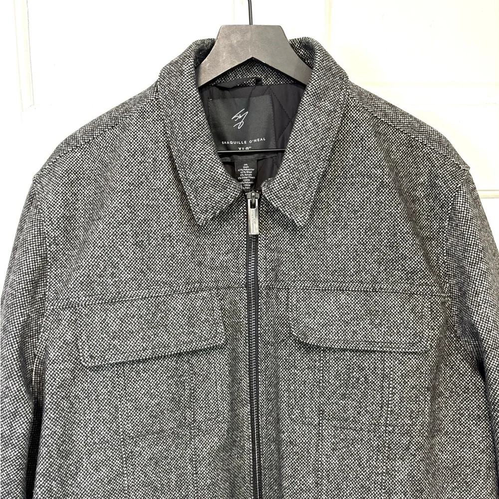 Shaquille O’Neal Wool Blend Coat Mens 2XLG Black White Check Full Zip Big & Tall